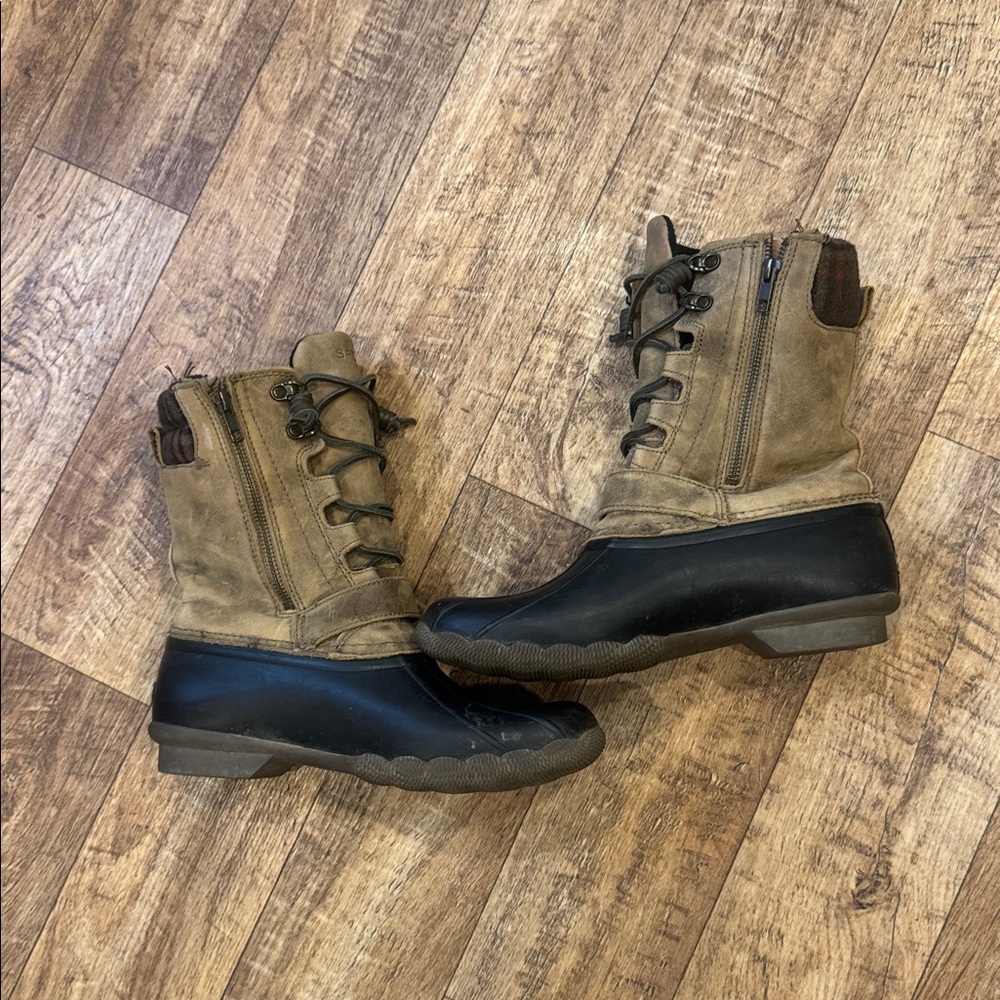 Sperry Brown and Black Waterproof Lace-Up Duck Boot with Buckle - Picture 3 of 5